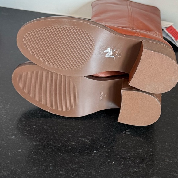 $219 New Mango MNG Cognac Leather Ankle Boots with Block Heel Euro 36 US 6 - Picture 8 of 11